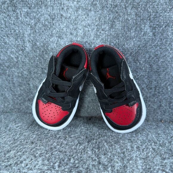 Jordan 1 Low Bred Toe Toddler 4c Shoes Black Red Athletic Sneakers - Picture 7 of 10